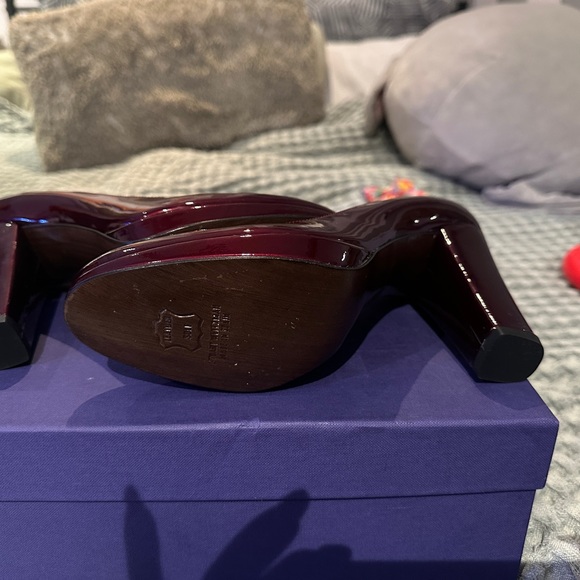 Stuart Weitzman Deep Red Patent Leather Square Heel - Picture 7 of 9